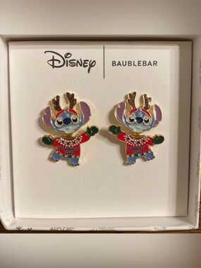 Disney BaubleBar Stitch Ugly Christmas Sweater Dancing Earrings Naughty List NWT